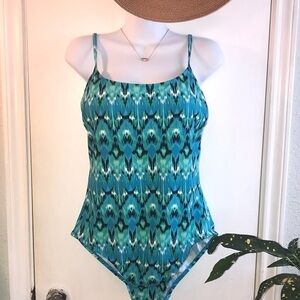 Catalina Turquoise Print One Piece Swimsuit Size XL 16-18